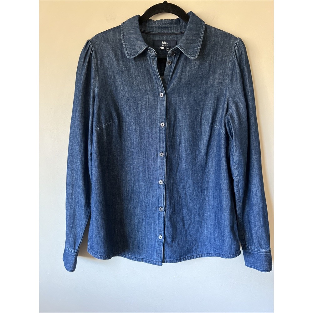 Boden Womens Denim Shirt UK 14 US 10 Button Up Blue Top Pleated Shoulder
